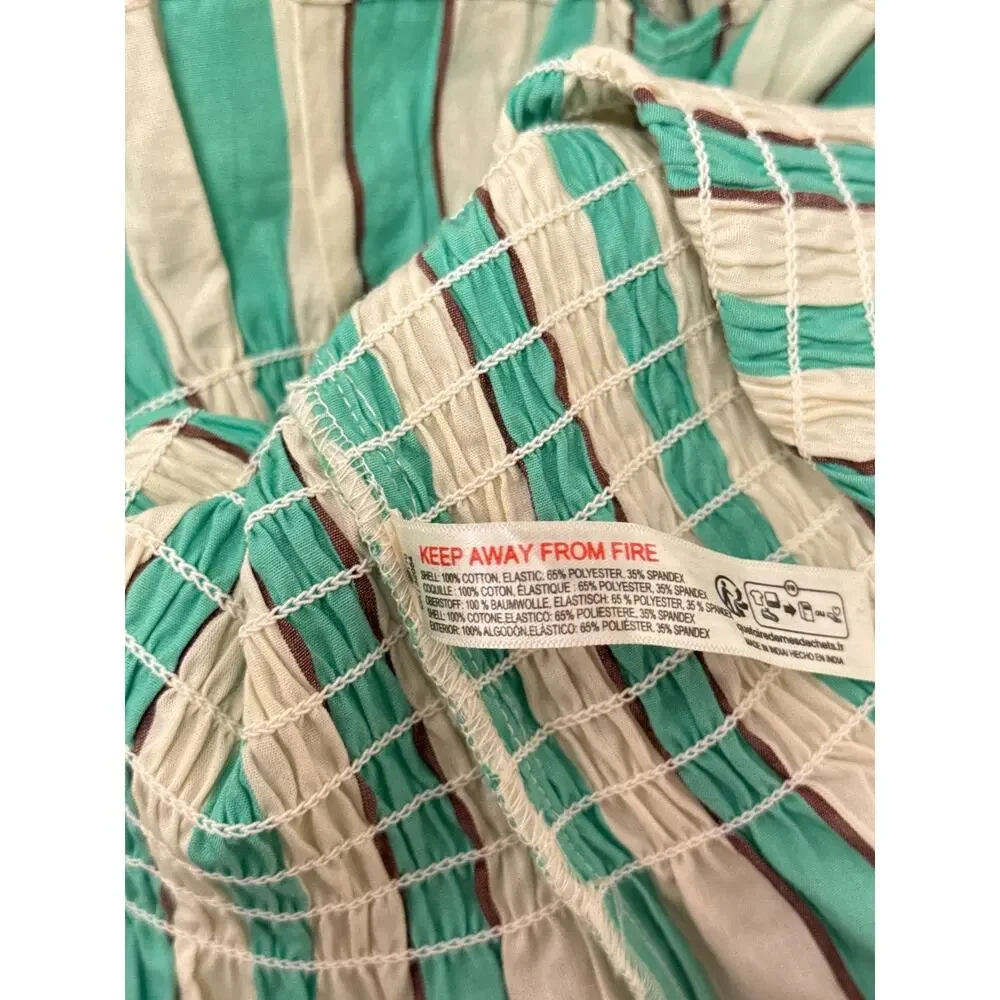 Free People Dress Small Womens Rylee Green Striped Smocked Mini